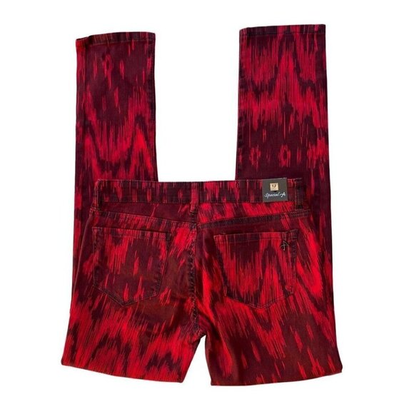 Special A Juniors Red Print Denim Skinny Slim Jeans - Picture 4 of 9